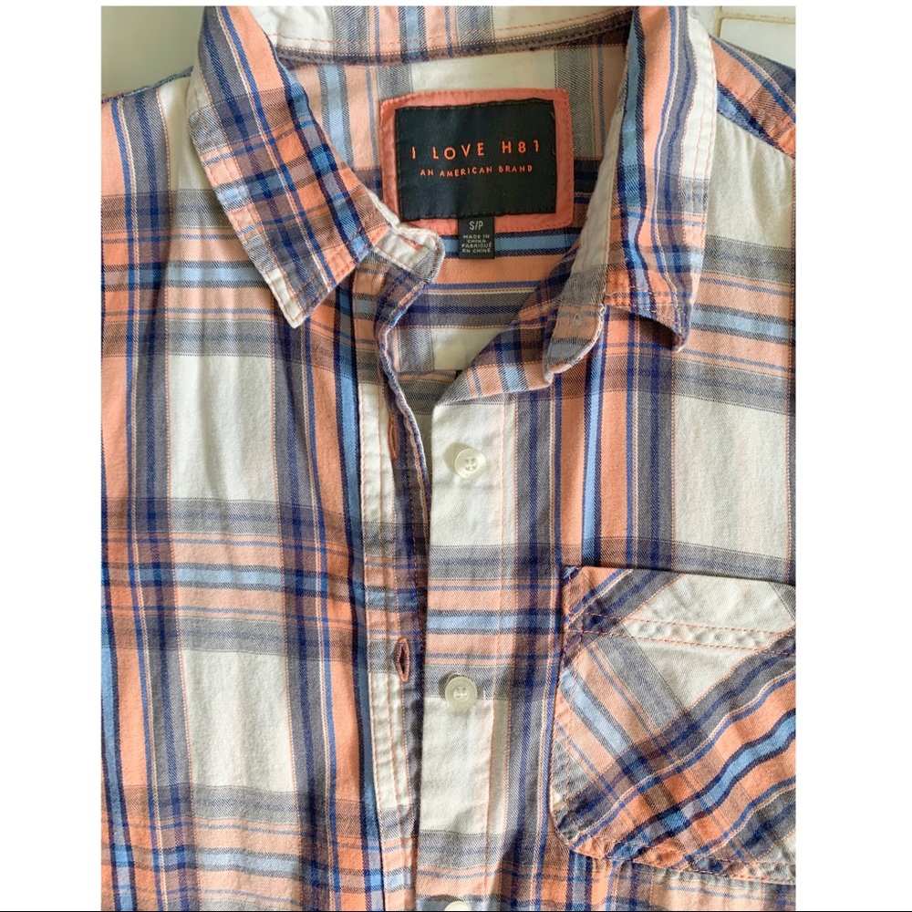 Orange and blue button down